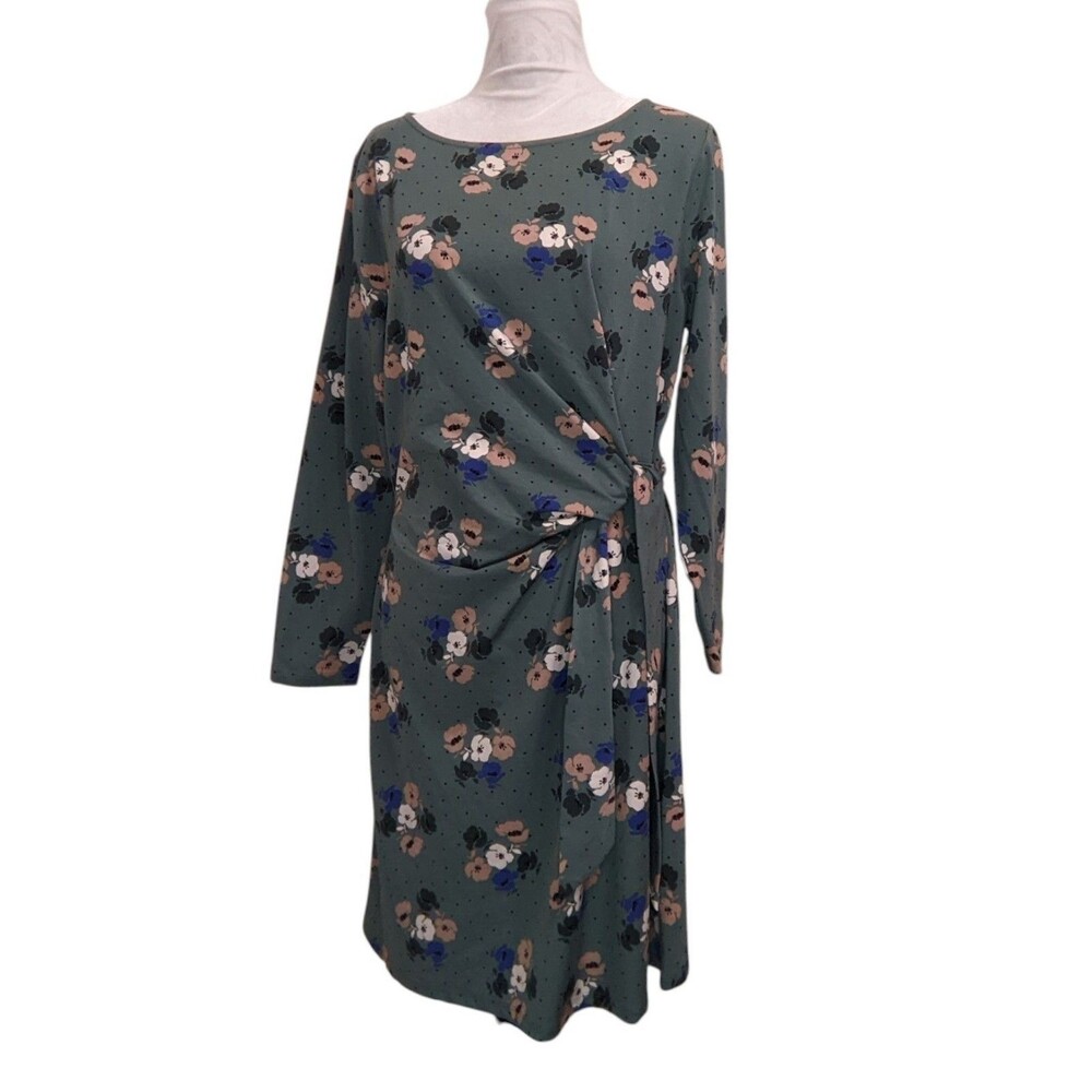 Land's End Midi Dress Cotton Blend Green L/P